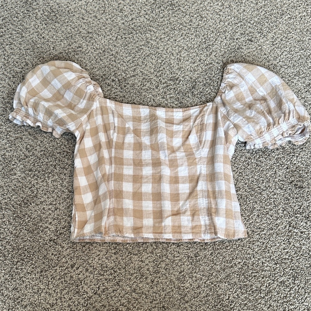 Abercrombie & Fitch Beige and White Checkered Blouse